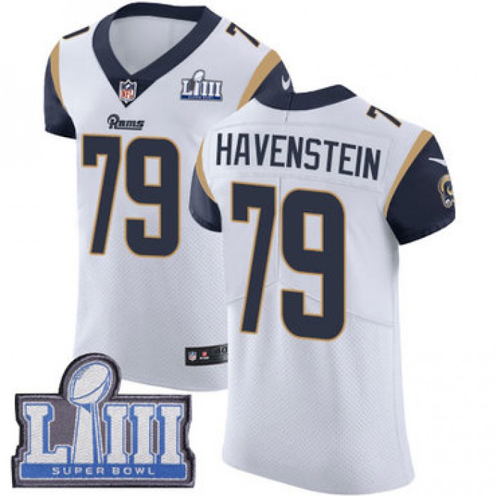 #79 Elite Rob Havenstein White Nike NFL Road Men's Jersey Los Angeles Rams Vapor Untouchable Super Bowl LIII Bound