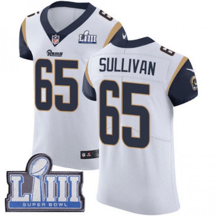 #65 Elite John Sullivan White Nike NFL Road Men's Jersey Los Angeles Rams Vapor Untouchable Super Bowl LIII Bound