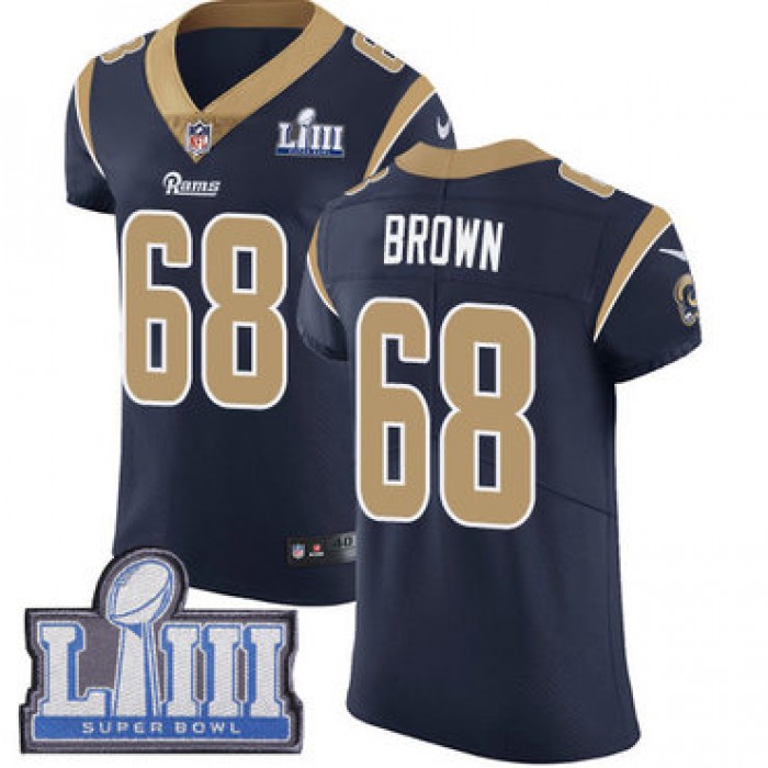 #68 Elite Jamon Brown Navy Blue Nike NFL Home Men's Jersey Los Angeles Rams Vapor Untouchable Super Bowl LIII Bound