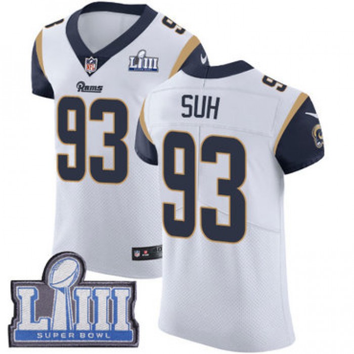 #93 Elite Ndamukong Suh White Nike NFL Road Men's Jersey Los Angeles Rams Vapor Untouchable Super Bowl LIII Bound