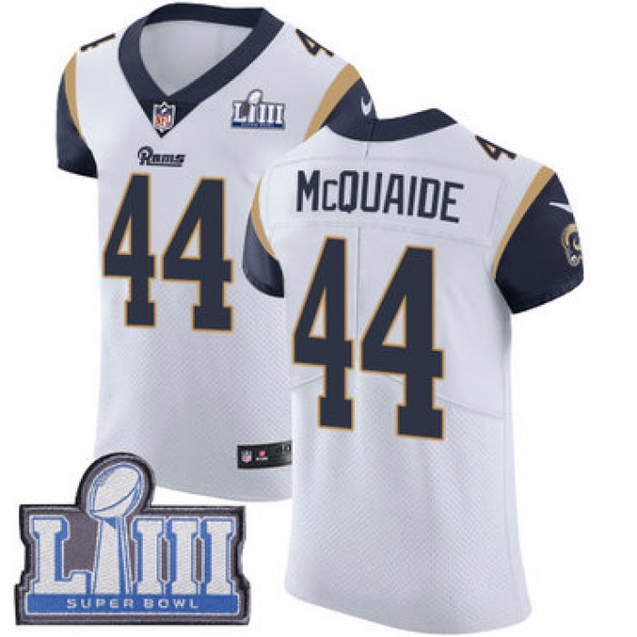 #44 Elite Jacob McQuaide White Nike NFL Road Men's Jersey Los Angeles Rams Vapor Untouchable Super Bowl LIII Bound