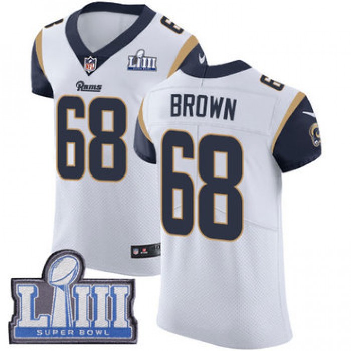 #68 Elite Jamon Brown White Nike NFL Road Men's Jersey Los Angeles Rams Vapor Untouchable Super Bowl LIII Bound