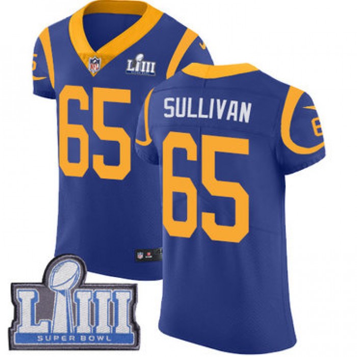 #65 Elite John Sullivan Royal Blue Nike NFL Alternate Men's Jersey Los Angeles Rams Vapor Untouchable Super Bowl LIII Bound