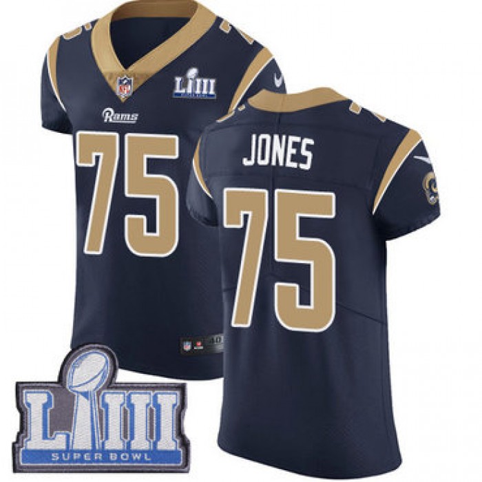 #75 Elite Deacon Jones Navy Blue Nike NFL Home Men's Jersey Los Angeles Rams Vapor Untouchable Super Bowl LIII Bound