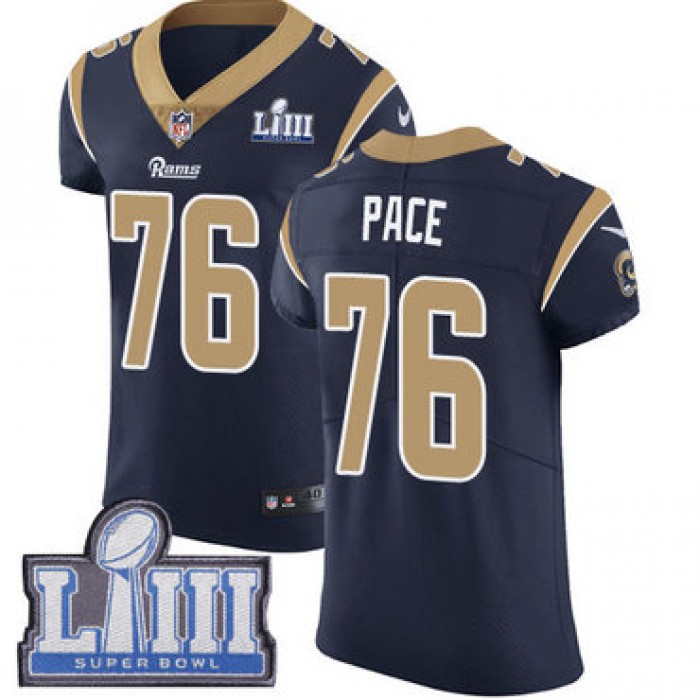 #76 Elite Orlando Pace Navy Blue Nike NFL Home Men's Jersey Los Angeles Rams Vapor Untouchable Super Bowl LIII Bound