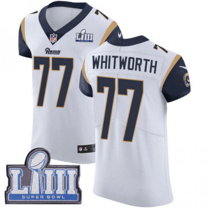 #77 Elite Andrew Whitworth White Nike NFL Road Men's Jersey Los Angeles Rams Vapor Untouchable Super Bowl LIII Bound