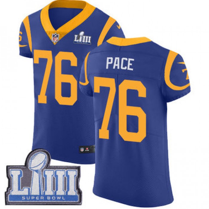 #76 Elite Orlando Pace Royal Blue Nike NFL Alternate Men's Jersey Los Angeles Rams Vapor Untouchable Super Bowl LIII Bound