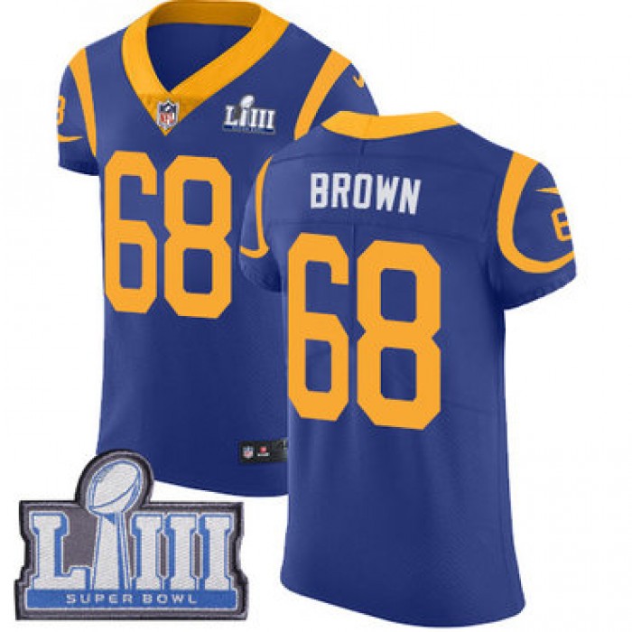 #68 Elite Jamon Brown Royal Blue Nike NFL Alternate Men's Jersey Los Angeles Rams Vapor Untouchable Super Bowl LIII Bound