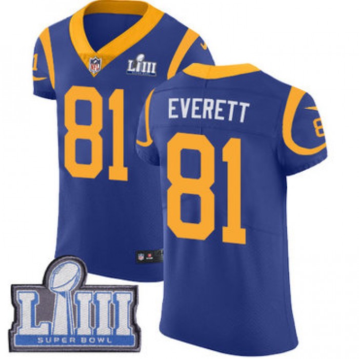 #81 Elite Gerald Everett Royal Blue Nike NFL Alternate Men's Jersey Los Angeles Rams Vapor Untouchable Super Bowl LIII Bound
