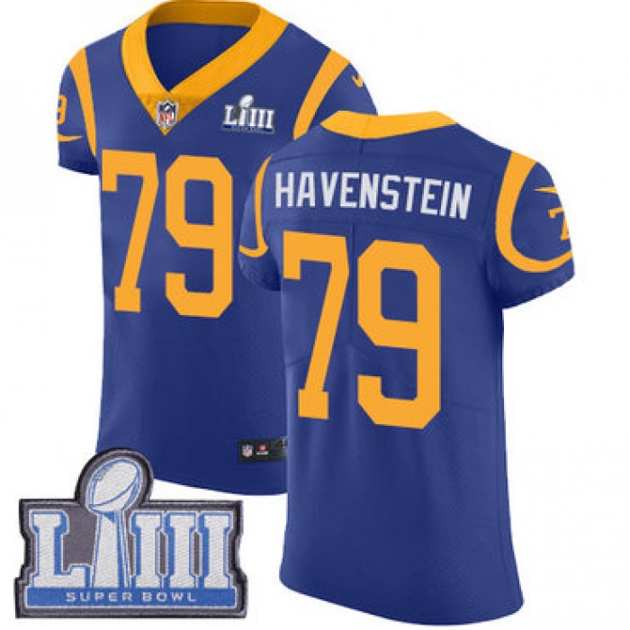 #79 Elite Rob Havenstein Royal Blue Nike NFL Alternate Men's Jersey Los Angeles Rams Vapor Untouchable Super Bowl LIII Bound
