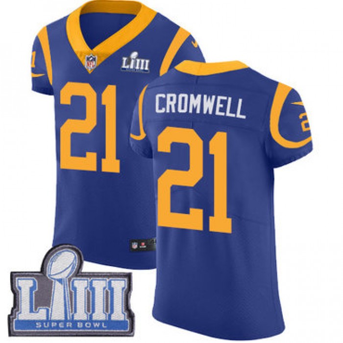 Men's Los Angeles Rams #21 Nolan Cromwell Royal Blue Nike NFL Alternate Vapor Untouchable Super Bowl LIII Bound Elite Jersey