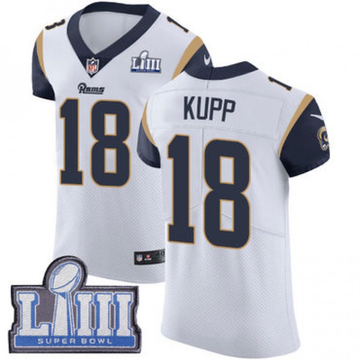 Men's Los Angeles Rams #18 Cooper Kupp White Nike NFL Road Vapor Untouchable Super Bowl LIII Bound Elite Jersey