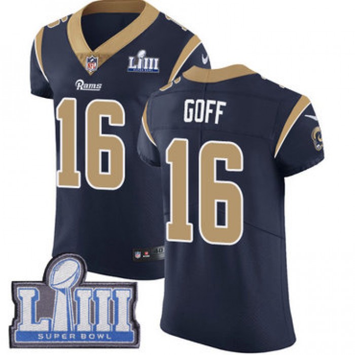 Men's Los Angeles Rams #16 Jared Goff Navy Blue Nike NFL Home Vapor Untouchable Super Bowl LIII Bound Elite Jersey
