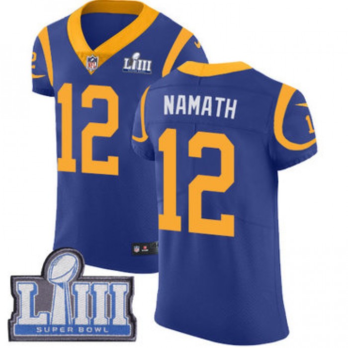 #12 Elite Joe Namath Royal Blue Nike NFL Alternate Men's Jersey Los Angeles Rams Vapor Untouchable Super Bowl LIII Bound