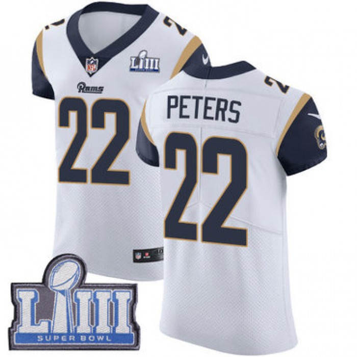 Men's Los Angeles Rams #22 Marcus Peters White Nike NFL Road Vapor Untouchable Super Bowl LIII Bound Elite Jersey