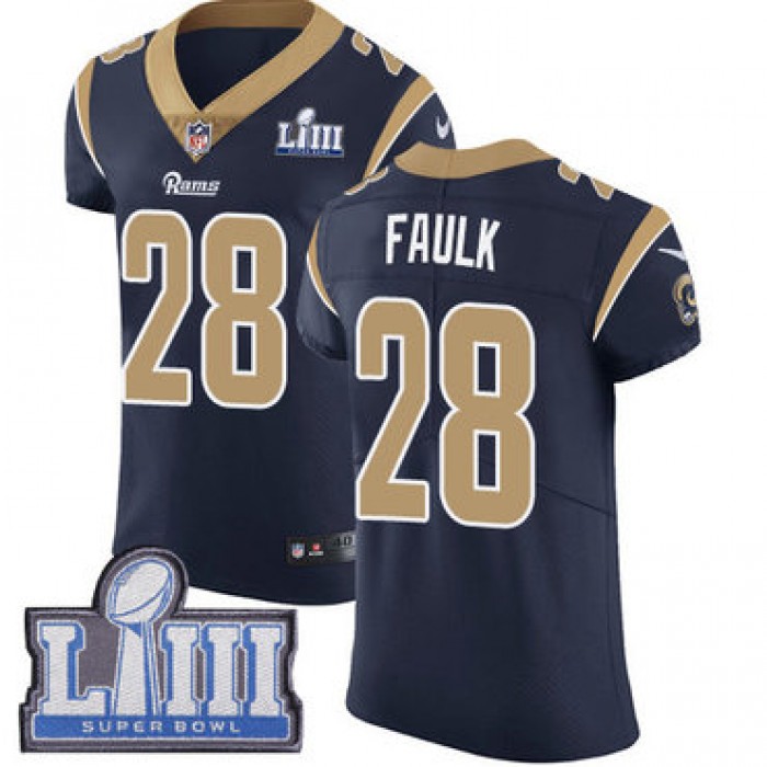 #28 Elite Marshall Faulk Navy Blue Nike NFL Home Men's Jersey Los Angeles Rams Vapor Untouchable Super Bowl LIII Bound