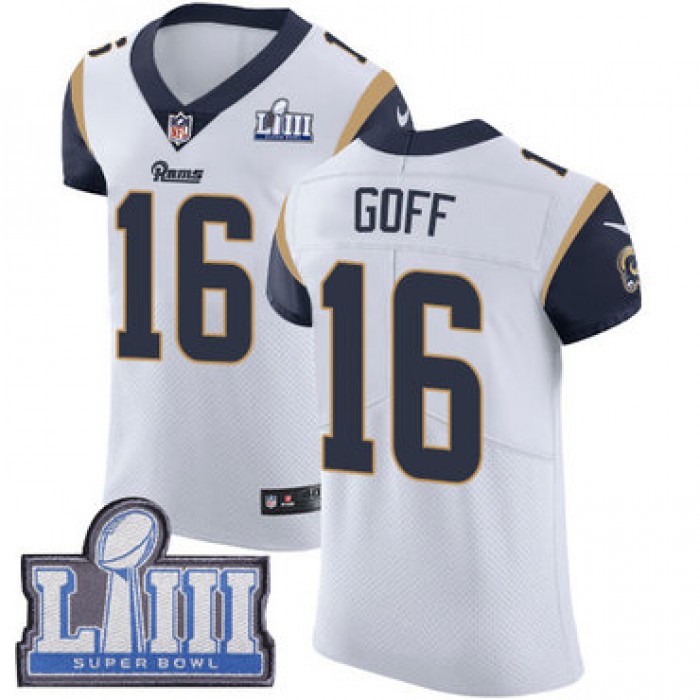 Men's Los Angeles Rams #16 Jared Goff White Nike NFL Road Vapor Untouchable Super Bowl LIII Bound Elite Jersey