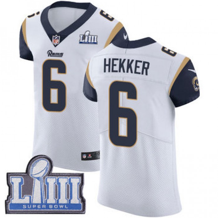 Men's Los Angeles Rams #6 Johnny Hekker White Nike NFL Road Vapor Untouchable Super Bowl LIII Bound Elite Jersey