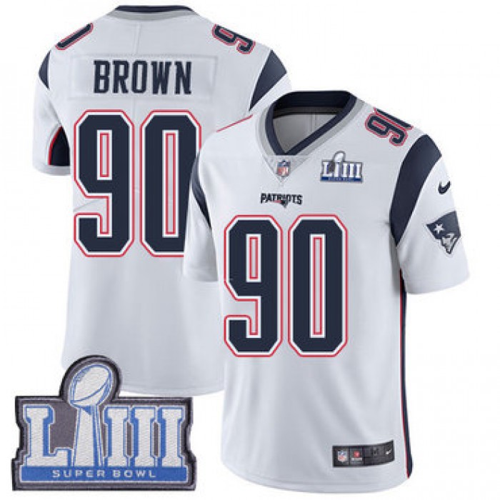 #90 Limited Malcom Brown White Nike NFL Road Men's Jersey New England Patriots Vapor Untouchable Super Bowl LIII Bound
