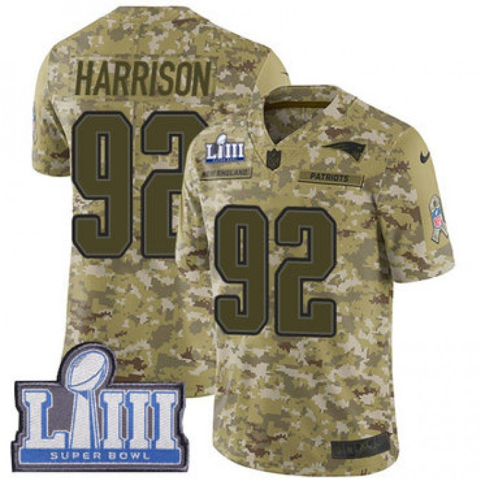 #92 Limited James Harrison Camo Nike NFL Men's Jersey New England Patriots 2018 Salute to Service Super Bowl LIII Bound