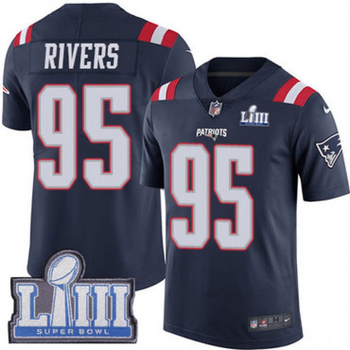 Men's New England Patriots #95 Derek Rivers Navy Blue Nike NFL Rush Vapor Untouchable Super Bowl LIII Bound Limited Jersey