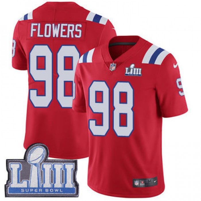 #98 Limited Trey Flowers Red Nike NFL Alternate Men's Jersey New England Patriots Vapor Untouchable Super Bowl LIII Bound