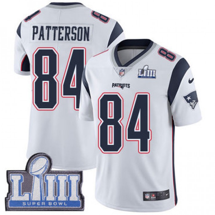 #84 Limited Cordarrelle Patterson White Nike NFL Road Men's Jersey New England Patriots Vapor Untouchable Super Bowl LIII Bound