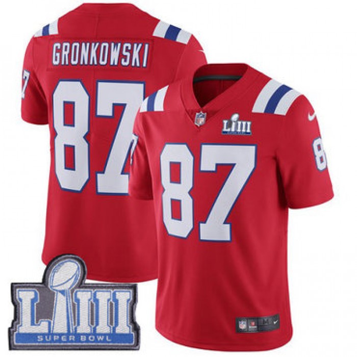 Men's New England Patriots #87 Rob Gronkowski Red Nike NFL Alternate Vapor Untouchable Super Bowl LIII Bound Limited Jersey