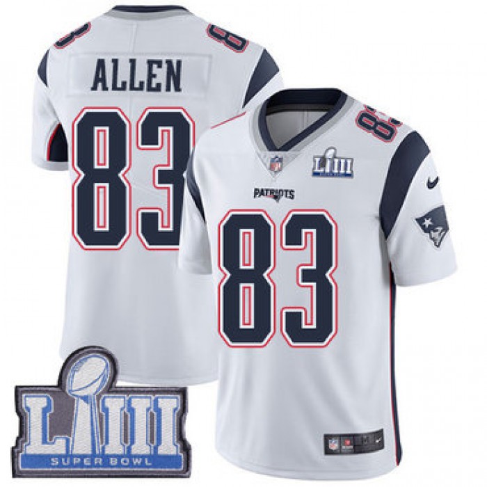 #83 Limited Dwayne Allen White Nike NFL Road Men's Jersey New England Patriots Vapor Untouchable Super Bowl LIII Bound