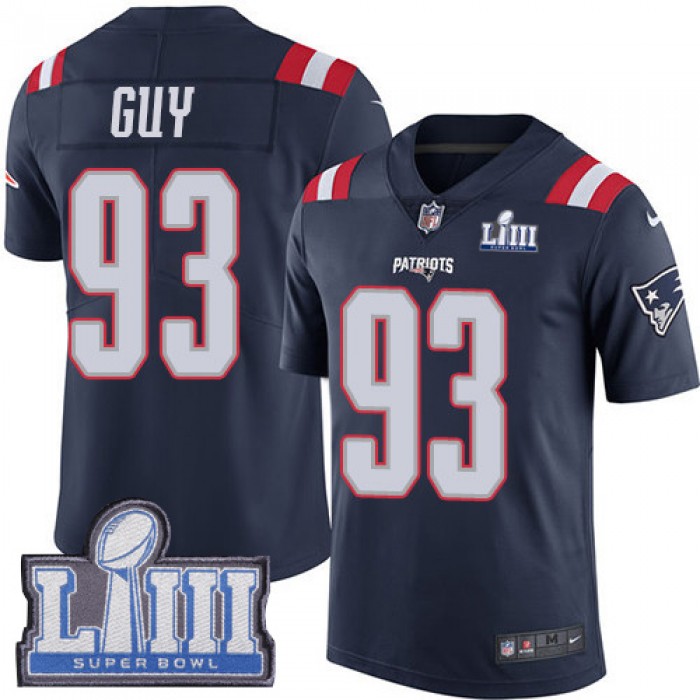 #93 Limited Lawrence Guy Navy Blue Nike NFL Men's Jersey New England Patriots Rush Vapor Untouchable Super Bowl LIII Bound