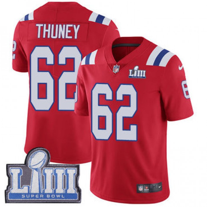 #62 Limited Joe Thuney Red Nike NFL Alternate Men's Jersey New England Patriots Vapor Untouchable Super Bowl LIII Bound