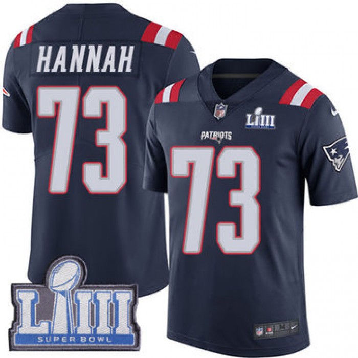 #73 Limited John Hannah Navy Blue Nike NFL Men's Jersey New England Patriots Rush Vapor Untouchable Super Bowl LIII Bound