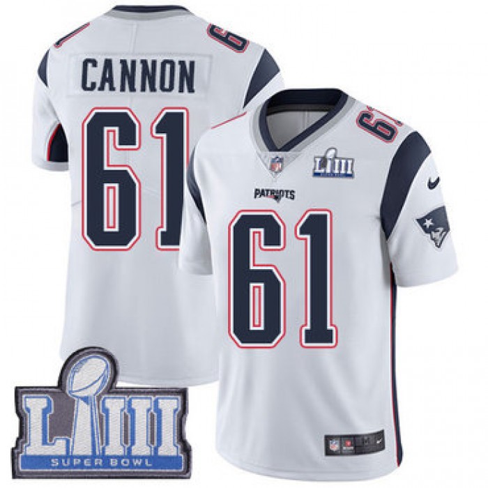 #61 Limited Marcus Cannon White Nike NFL Road Men's Jersey New England Patriots Vapor Untouchable Super Bowl LIII Bound