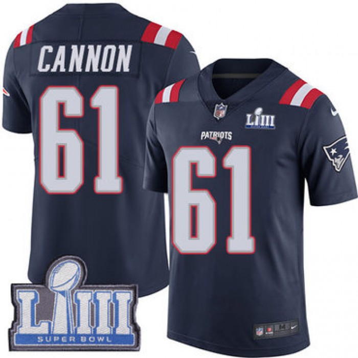 #61 Limited Marcus Cannon Navy Blue Nike NFL Men's Jersey New England Patriots Rush Vapor Untouchable Super Bowl LIII Bound