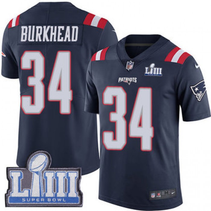 #34 Limited Rex Burkhead Navy Blue Nike NFL Men's Jersey New England Patriots Rush Vapor Untouchable Super Bowl LIII Bound