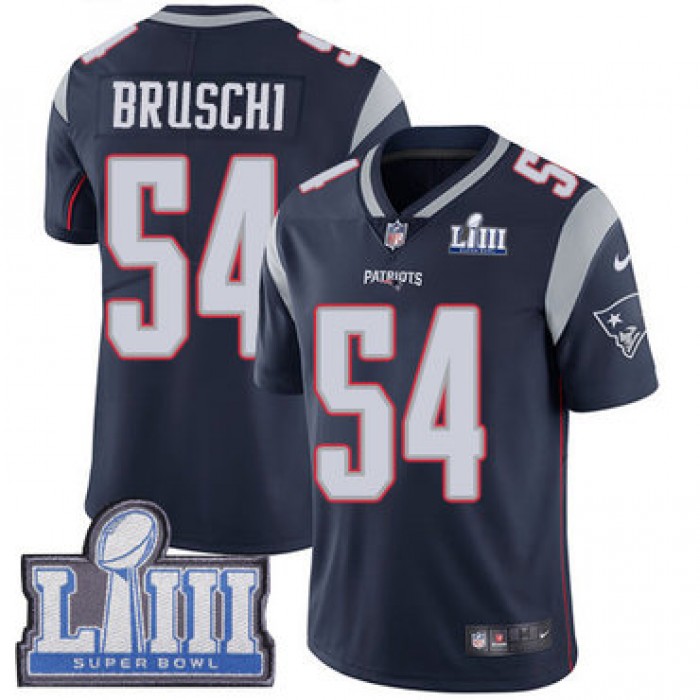 #54 Limited Tedy Bruschi Navy Blue Nike NFL Home Men's Jersey New England Patriots Vapor Untouchable Super Bowl LIII Bound