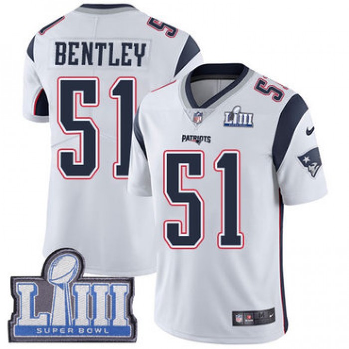 #51 Limited Ja'Whaun Bentley White Nike NFL Road Men's Jersey New England Patriots Vapor Untouchable Super Bowl LIII Bound