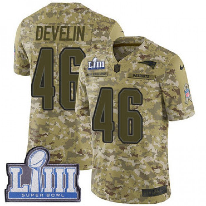 #46 Limited James Develin Camo Nike NFL Men's Jersey New England Patriots 2018 Salute to Service Super Bowl LIII Bound