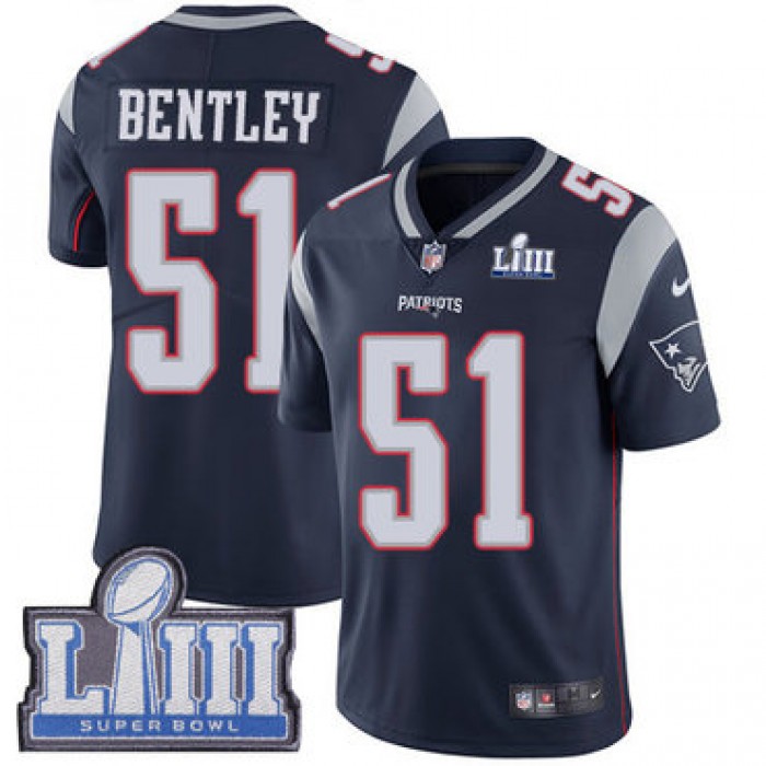 #51 Limited Ja'Whaun Bentley Navy Blue Nike NFL Home Men's Jersey New England Patriots Vapor Untouchable Super Bowl LIII Bound