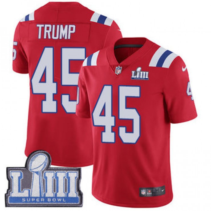 #45 Limited Donald Trump Red Nike NFL Alternate Men's Jersey New England Patriots Vapor Untouchable Super Bowl LIII Bound