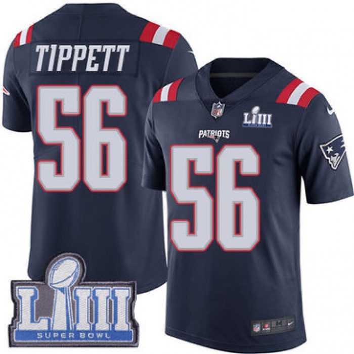 #56 Limited Andre Tippett Navy Blue Nike NFL Men's Jersey New England Patriots Rush Vapor Untouchable Super Bowl LIII Bound