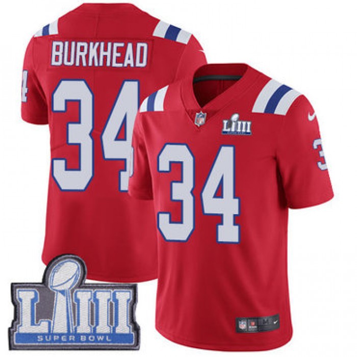 #34 Limited Rex Burkhead Red Nike NFL Alternate Men's Jersey New England Patriots Vapor Untouchable Super Bowl LIII Bound