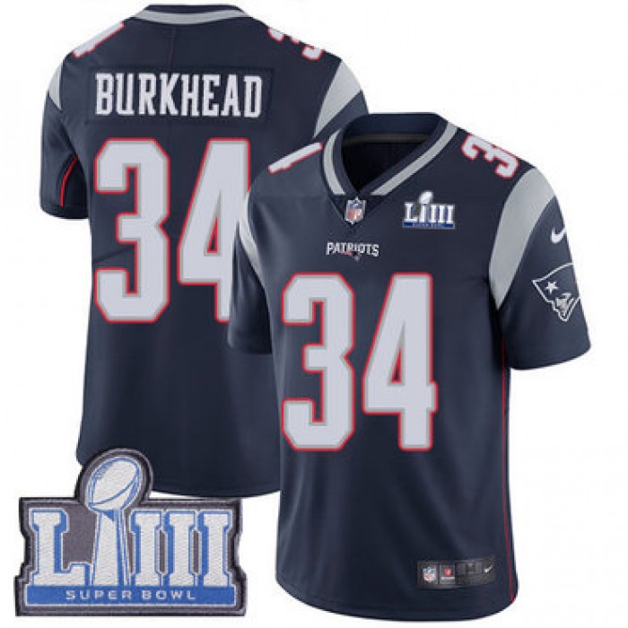 #34 Limited Rex Burkhead Navy Blue Nike NFL Home Men's Jersey New England Patriots Vapor Untouchable Super Bowl LIII Bound