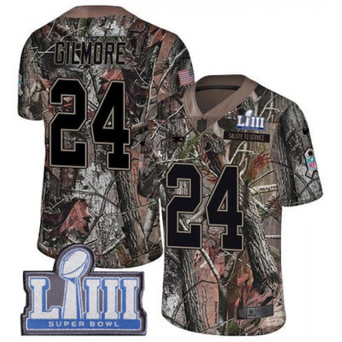 #24 Limited Stephon Gilmore Camo Nike NFL Men's Jersey New England Patriots Rush Realtree Super Bowl LIII Bound