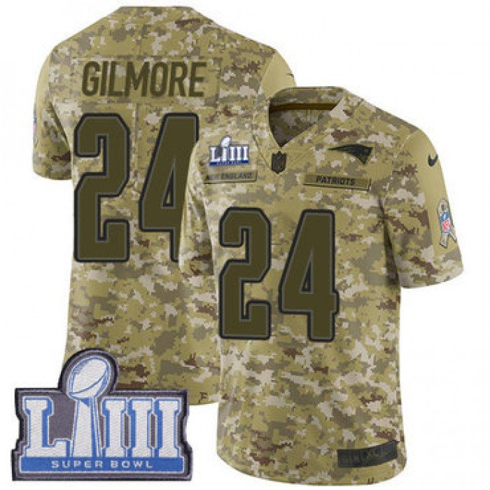 #24 Limited Stephon Gilmore Camo Nike NFL Men's Jersey New England Patriots 2018 Salute to Service Super Bowl LIII Bound