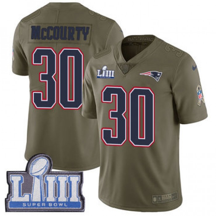 #30 Limited Jason McCourty Olive Nike NFL Men's Jersey New England Patriots 2017 Salute to Service Super Bowl LIII Bound