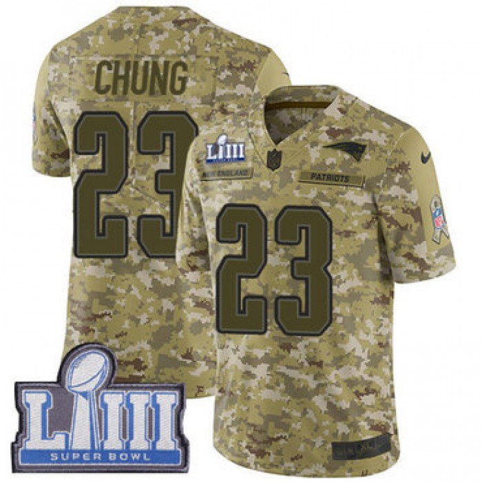 #23 Limited Patrick Chung Camo Nike NFL Men's Jersey New England Patriots 2018 Salute to Service Super Bowl LIII Bound