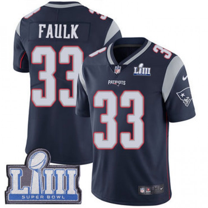 #33 Limited Kevin Faulk Navy Blue Nike NFL Home Men's Jersey New England Patriots Vapor Untouchable Super Bowl LIII Bound