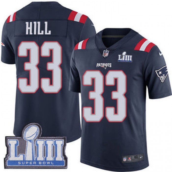 #33 Limited Jeremy Hill Navy Blue Nike NFL Men's Jersey New England Patriots Rush Vapor Untouchable Super Bowl LIII Bound