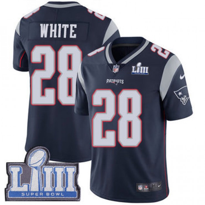 #28 Limited James White Navy Blue Nike NFL Home Men's Jersey New England Patriots Vapor Untouchable Super Bowl LIII Bound